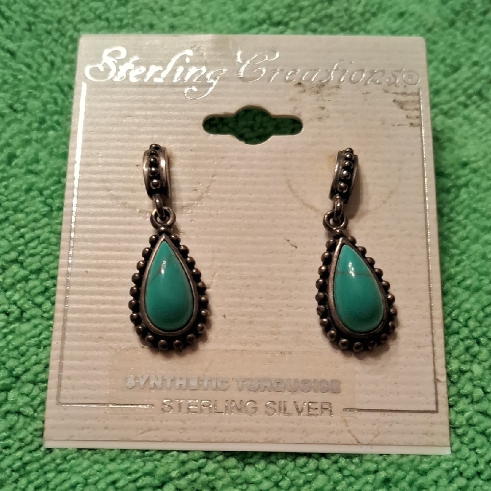 Turquoise & Silver,Tear Drop,Earrings for Pierced Ears🦋